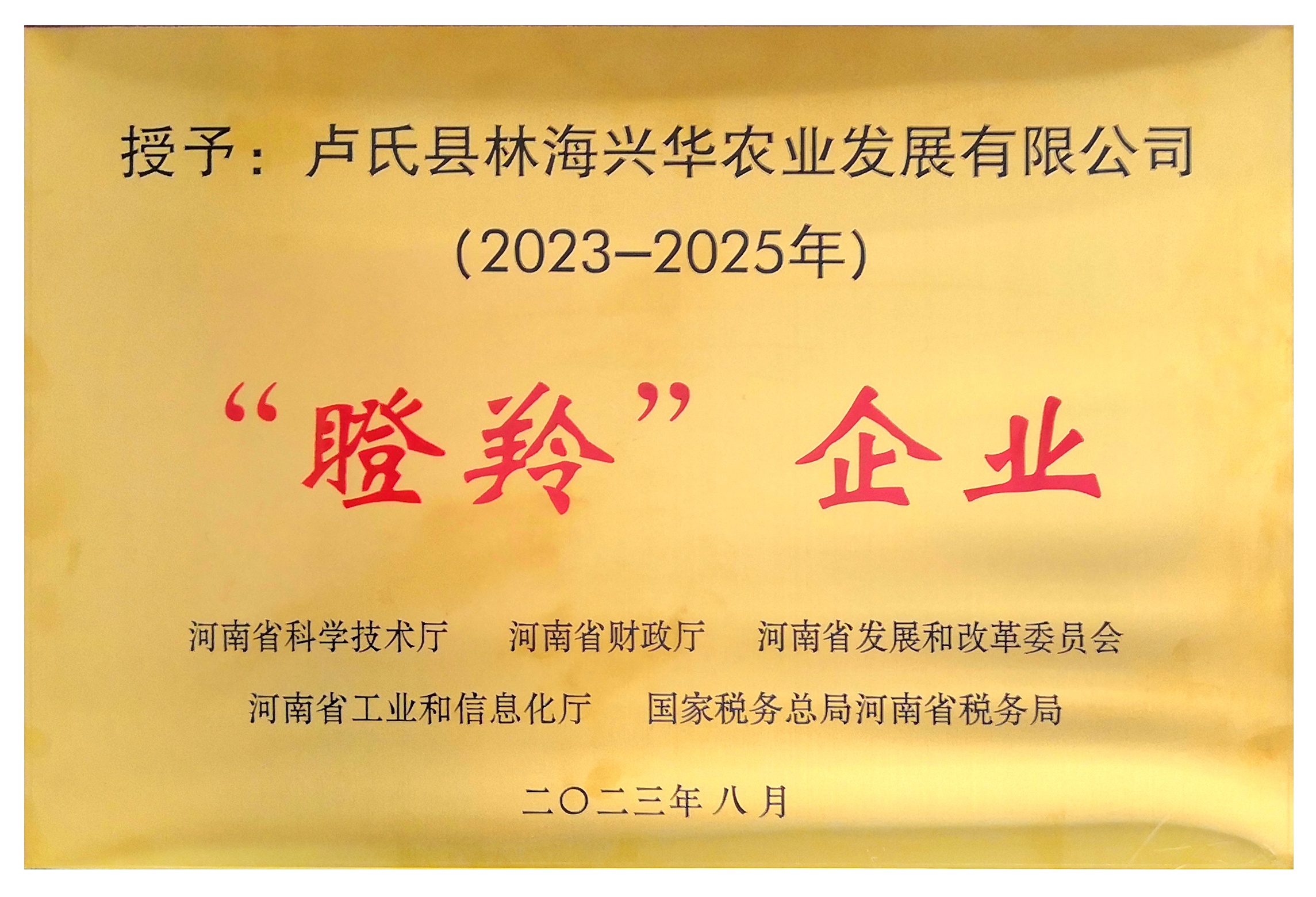 恭賀盧氏縣林海興華農(nóng)業(yè)發(fā)展有限公司榮獲“瞪羚”企業(yè)